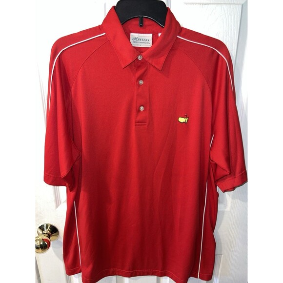 Masters Polo Shirt Mens Large Red Golf Performance Athletic Logo Vintage - Picture 7 of 7
